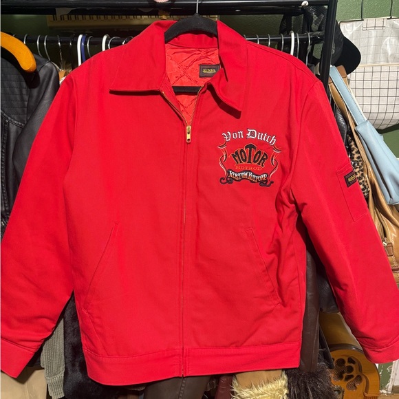 Von Dutch Classic and Vintage Gas Station Jacket in Red - Picture 1 of 5